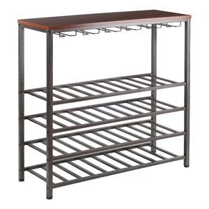 Pemberly Row Transitional Metal/Wood Wine Rack in Antique Bronze/Walnut