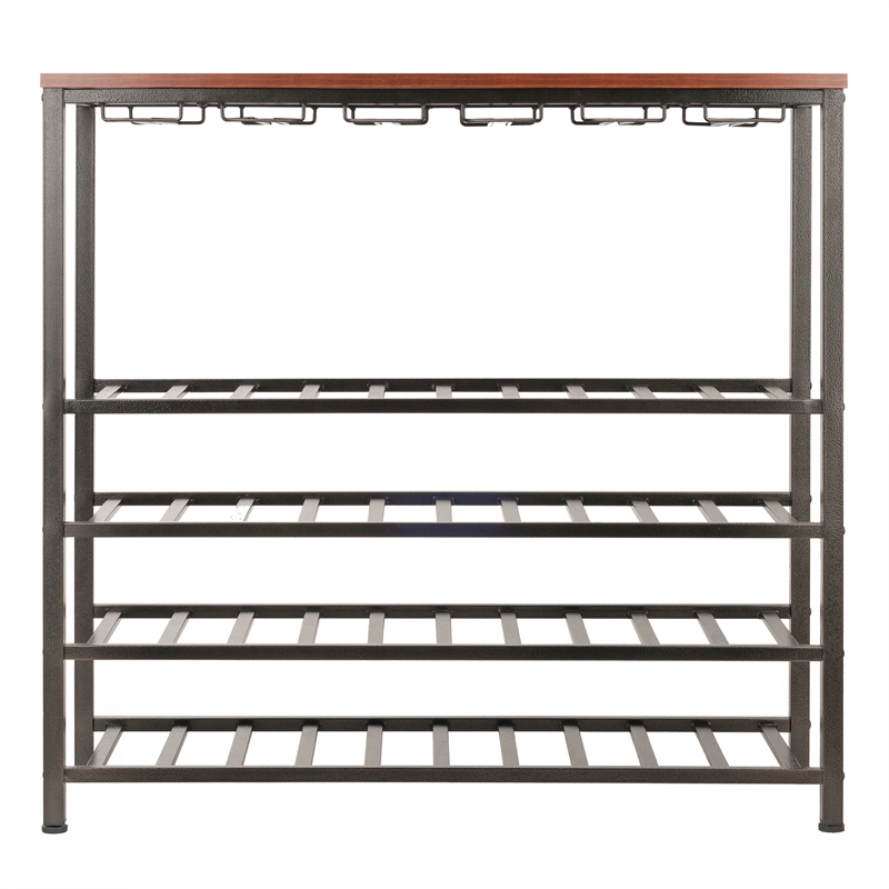 Pemberly Row Transitional Metal/Wood Wine Rack in Antique Bronze/Walnut
