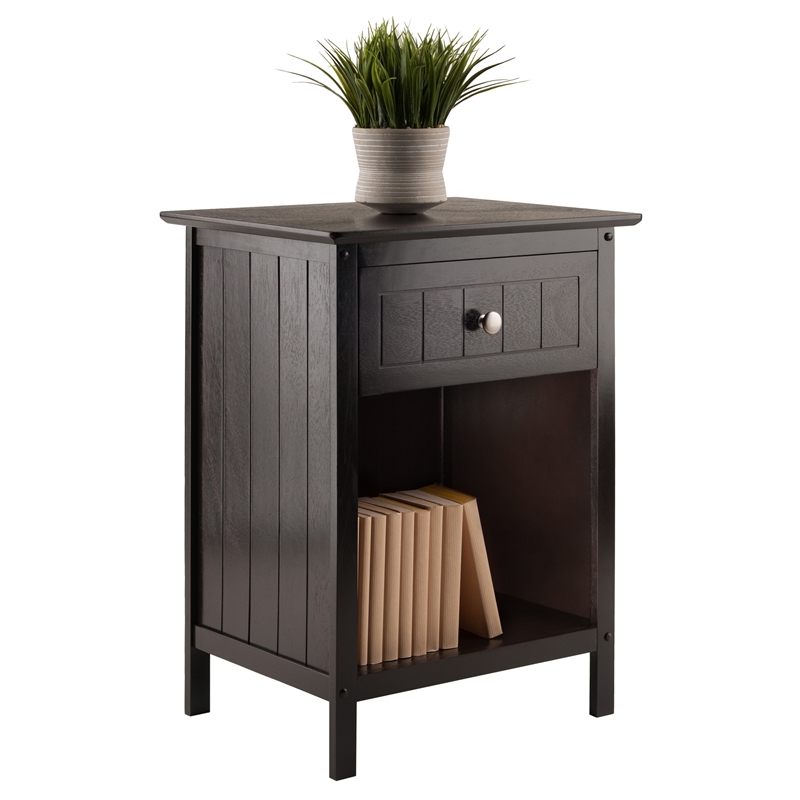 Pemberly Row Transitional Solid Wood Storage End Table with Drawer in Coffee