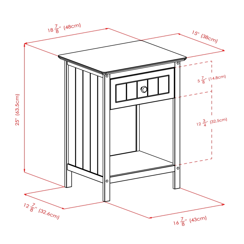 Pemberly Row Transitional Solid Wood Storage End Table with Drawer in Coffee