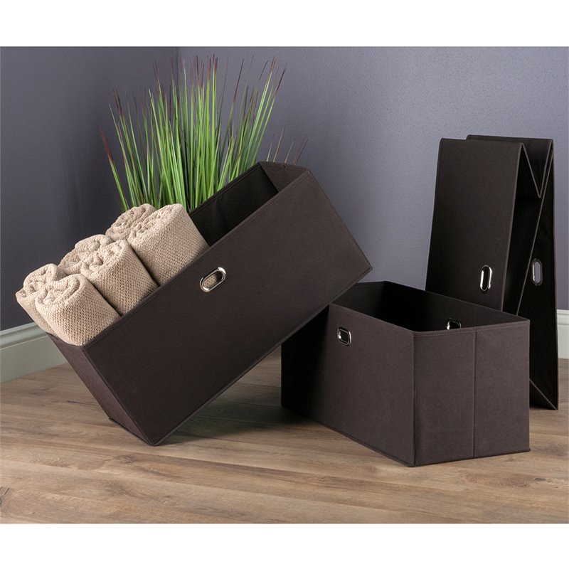 Pemberly Row Transitional Fabric Folding Basket in Chocolate (Set of 3)