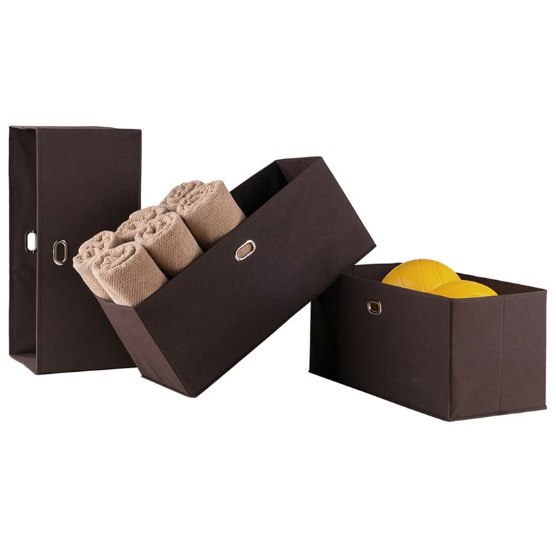 Pemberly Row Transitional Fabric Folding Basket in Chocolate (Set of 3)