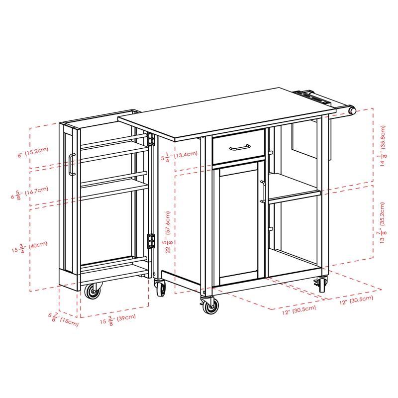 Pemberly Row Swing Door Transitional Solid Wood Kitchen Cart in Natural