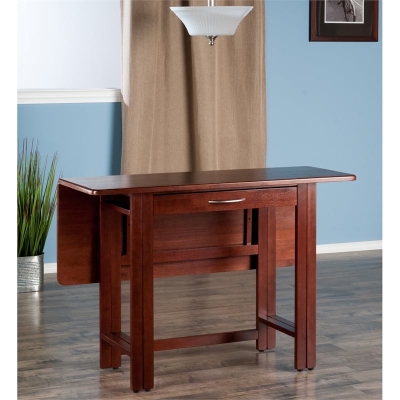 Pemberly Row Transitional Solid Wood Drop Leaf Dining Table in Walnut