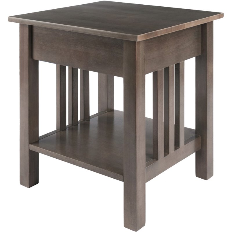 Pemberley Row Solid Wood Oyster Gray End Table Rectangular Drawer and Shelf 22.05