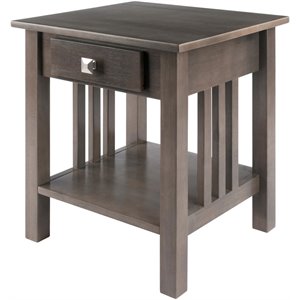 Pemberley Row Solid Wood Oyster Gray End Table Rectangular Drawer and Shelf 22.05&quot Unassembled