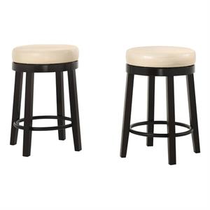 Pemberley Row Solid Wood Cream & Espresso Counter Stool Round 24&quot Upholstered Swivel