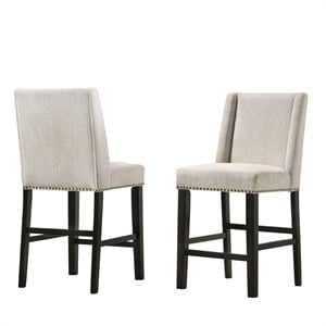 Pemberly Row Transitional Upholstered 24&quot Wood Counter Stool in Beige (Set of 2)