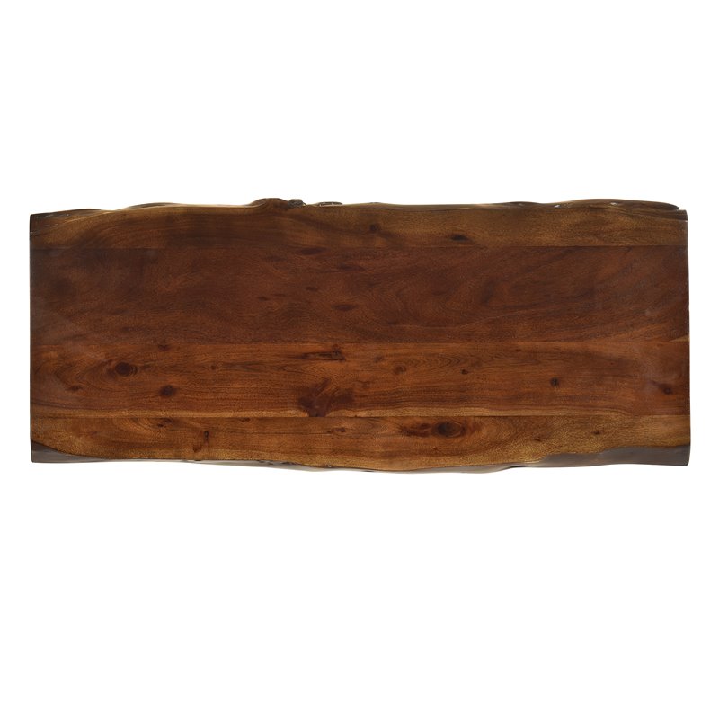 Pemberly Row Mid Century Wood Top Espresso Live Edge Coffee Table and Bench