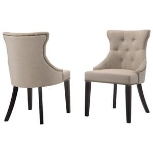 Pemberly Row Velvet Linen Upholstered Dining Chair in Espresso/Cream (2)