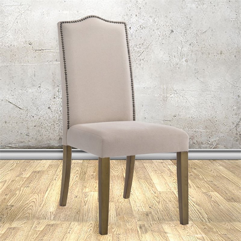 Pemberly Row Modern Fabric Nail head Chair Harvest Oak with Linen