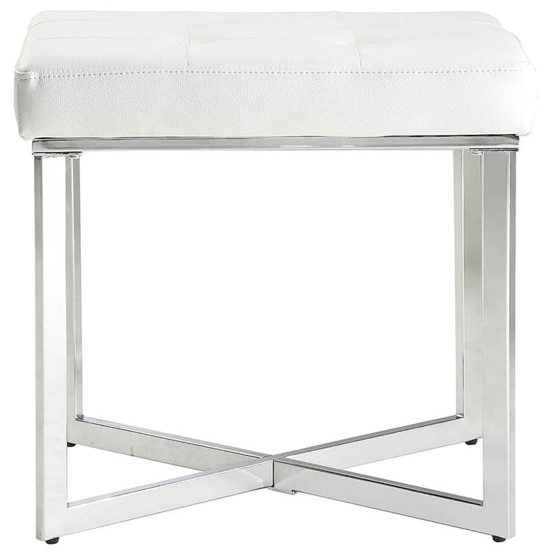 Pemberly Row Modern Faux Leather Summer Vanity Bench White/Chrome