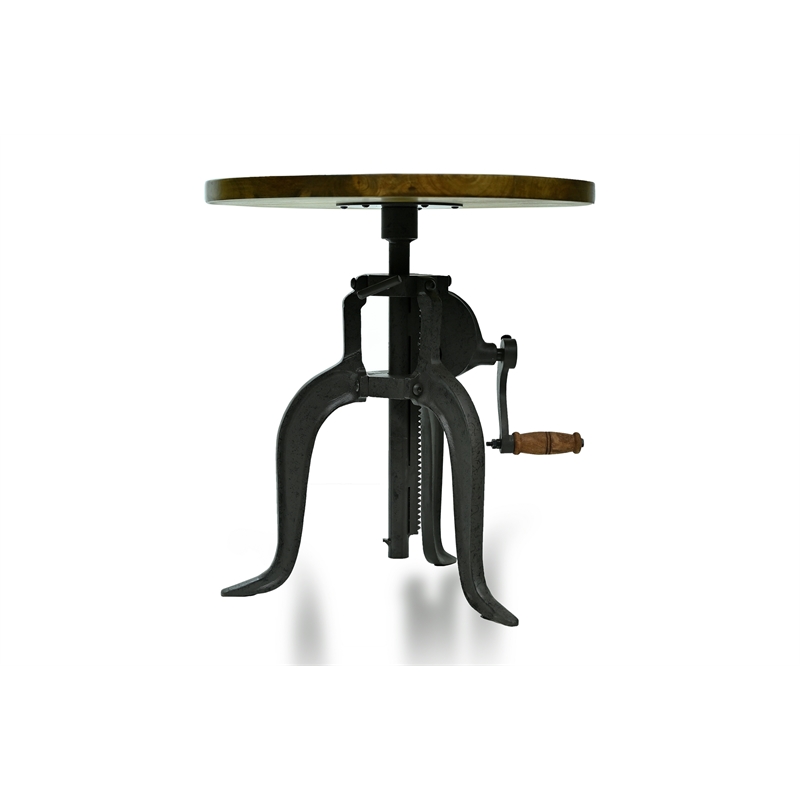 Pemberly Row Farmhouse Wood Black Adjustable Crank Accent Table