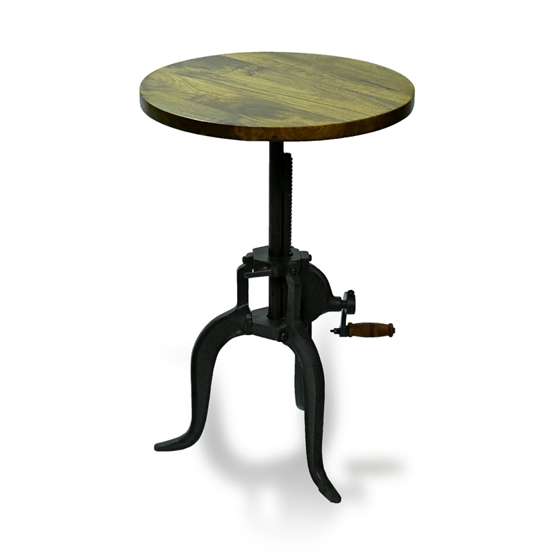 Pemberly Row Farmhouse Wood Black Adjustable Crank Accent Table