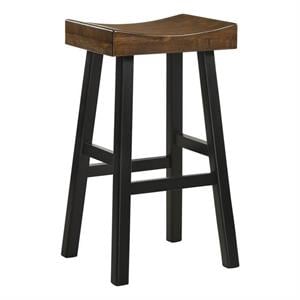 Pemberly Row Transitional Wood 30&quot Bar Stool in Elm and Black