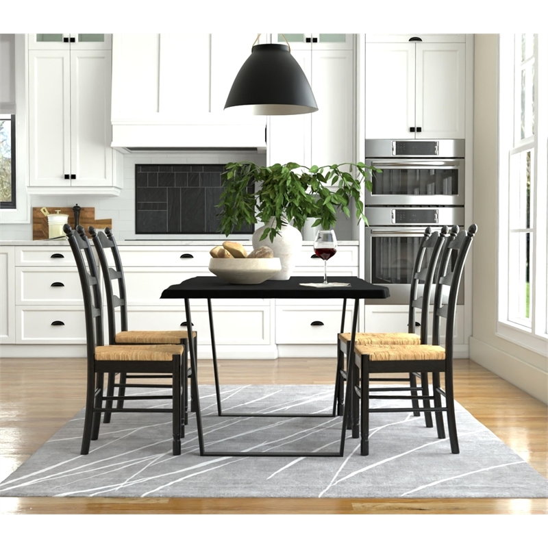Pemberley Row Wood Antique Black Chair Rectangular Rush Seat 38