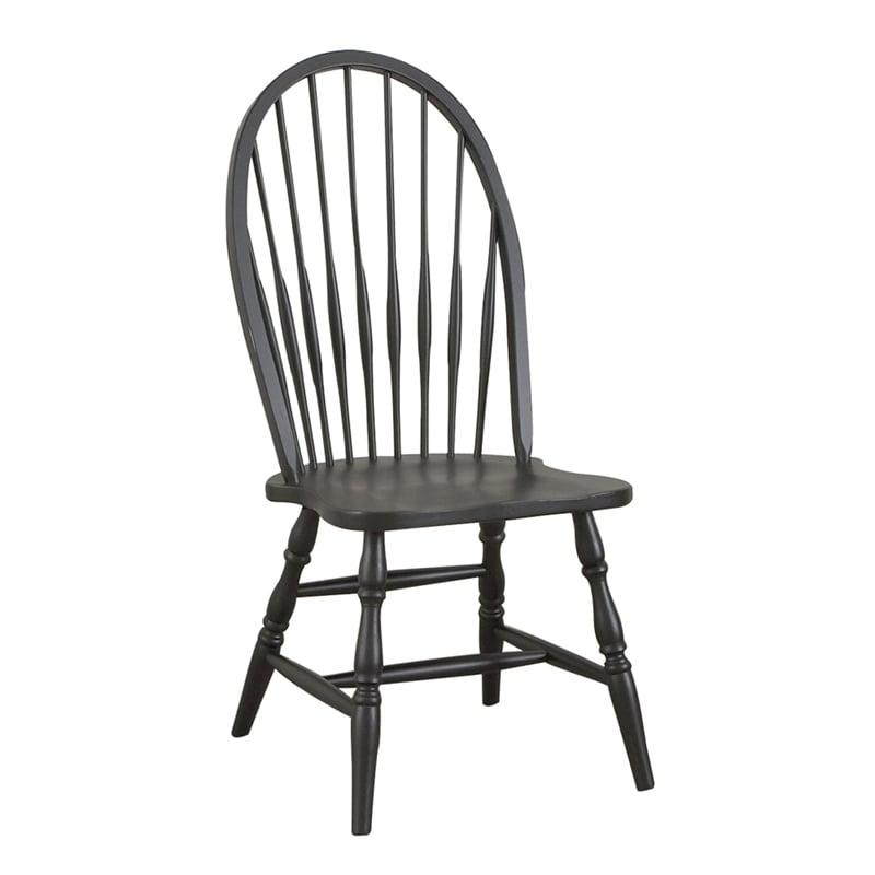 Pemberly Row Modern / Contemporary Wood Windsor Chair in Antique Black Finish