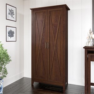 Pemberley Row Engineered Wood Bing Cherry Tall Storage Cabinet Rectangular 32&quotW x 16&quotD x 66&quotH Assembled