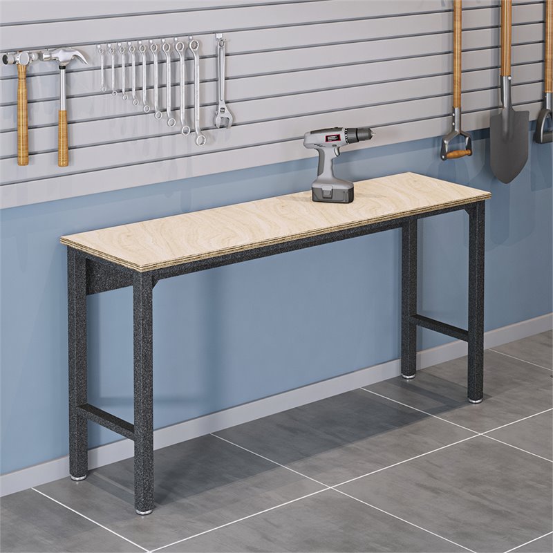 Pemberly Row Modern MDP Wood/Steel Metal Garage Work Table in Gray/Natural