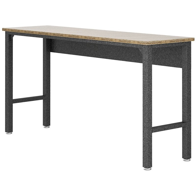 Pemberly Row Modern MDP Wood/Steel Metal Garage Work Table in Gray/Natural