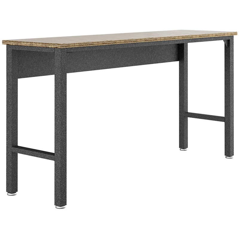 Pemberly Row Modern MDP Wood/Steel Metal Garage Work Table in Gray/Natural