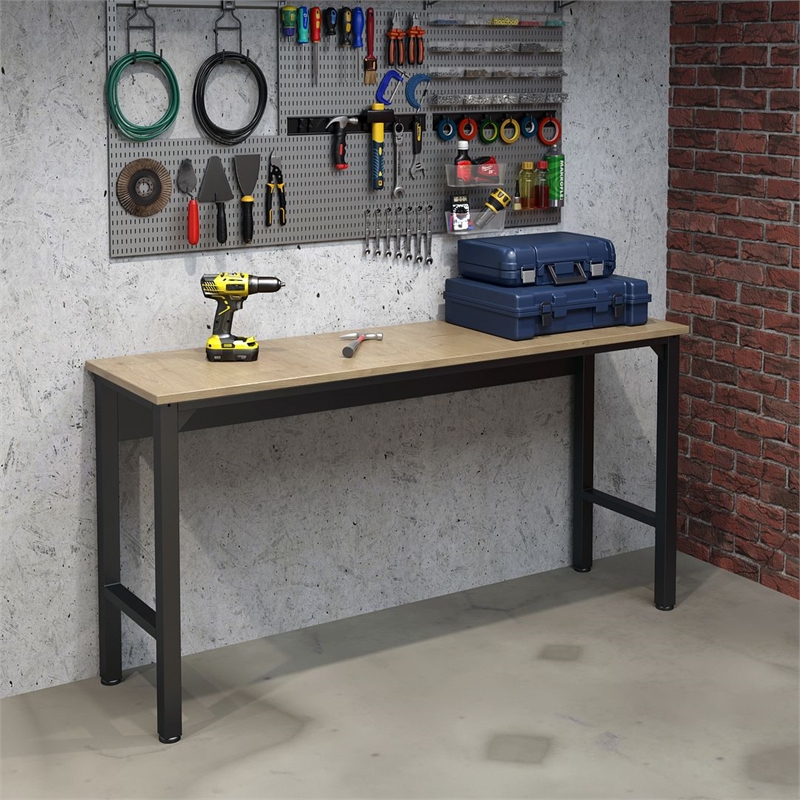 Pemberly Row Modern Metal/Wood Garage Table in Charcoal/Natural