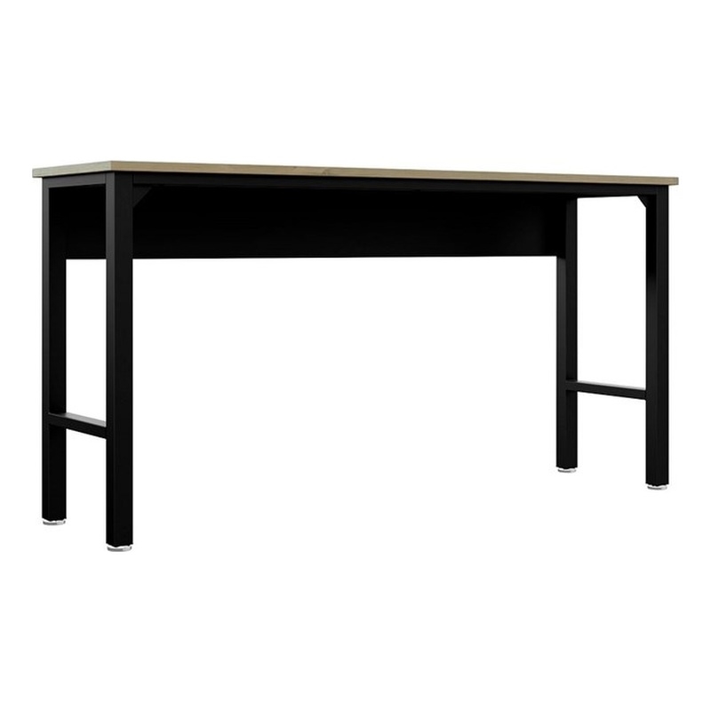 Pemberly Row Modern Metal/Wood Garage Table in Charcoal/Natural