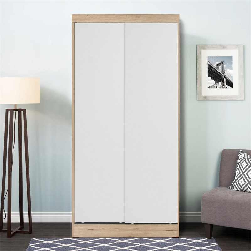 Pemberly Row Modern Multi-Color Wood Double Sliding Door Wardrobe