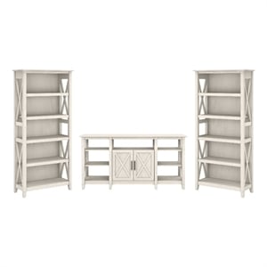 Pemberly Row Wood Tall TV Stand for TVs up to 65&quot with 2 Bookcases in White
