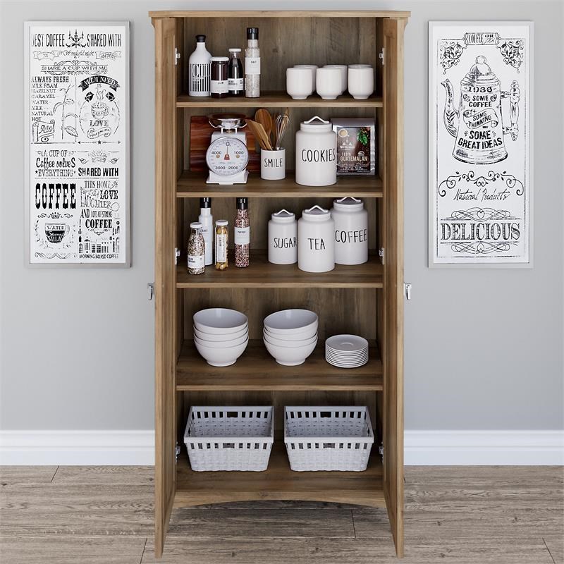 Pemberly Row Engineered Wood Kitchen Pantry Cabinet with Doors in Reclaimed Pine