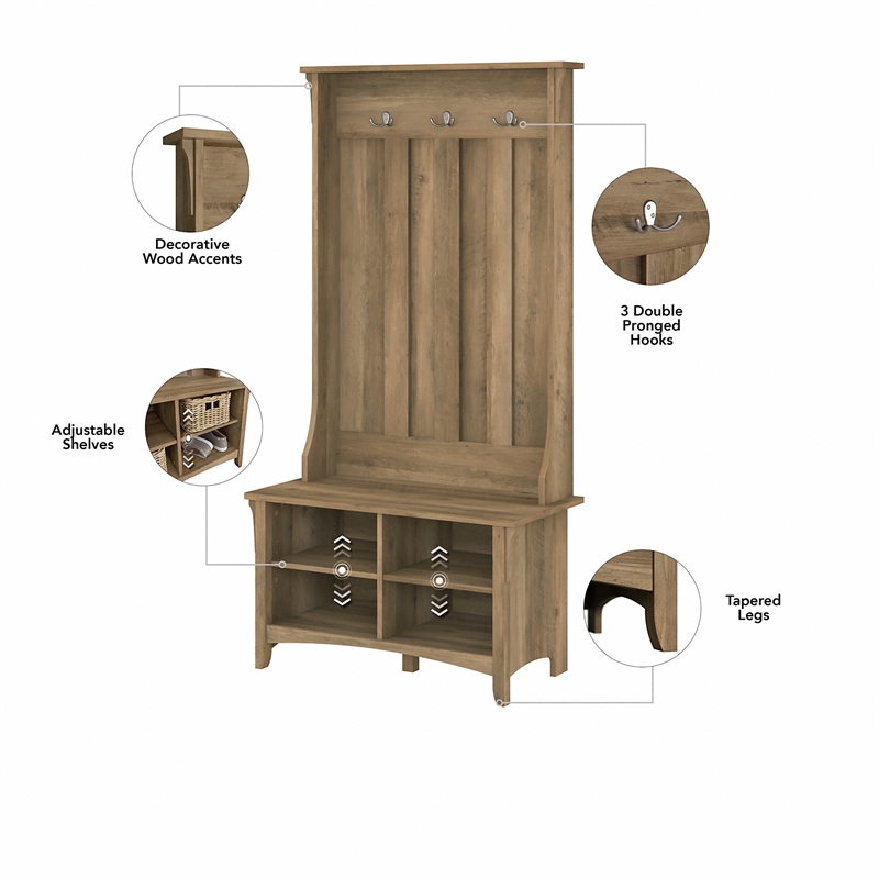 Pemberly Row Engineered Wood Hall Tree with Shoe Storage Bench in Reclaimed Pine