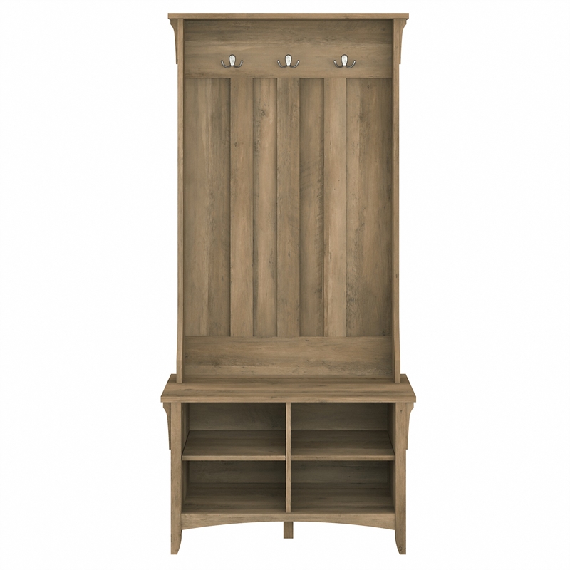 Pemberly Row Engineered Wood Hall Tree with Shoe Storage Bench in Reclaimed Pine