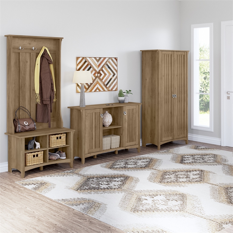 Pemberly Row Engineered Wood Hall Tree with Shoe Storage Bench in Reclaimed Pine