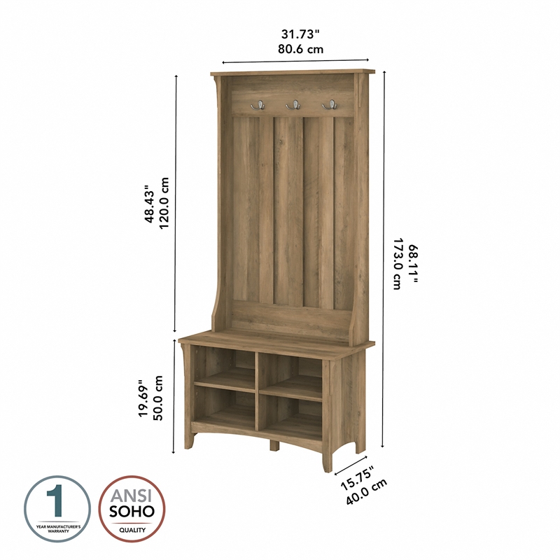 Pemberly Row Engineered Wood Hall Tree with Shoe Storage Bench in Reclaimed Pine