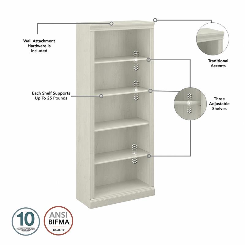 Pemberly Row Tall 5 Shelf Bookcase in Linen White Oak - Engineered Wood