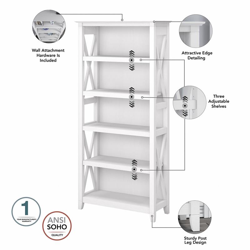 Pemberly Row 5 Shelf Bookcase Set in Pure White Oak - Engineered Wood