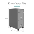 Pemberly Row 3 Drawers Vertical Silver Metal Filing Cabinet Pre-assembled