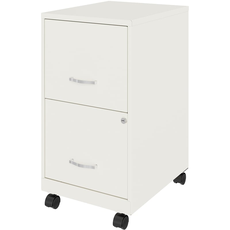 Pemberly Row 18in 2 Drawer Mobile Smart Vertical Filing Cabinet Pearl White