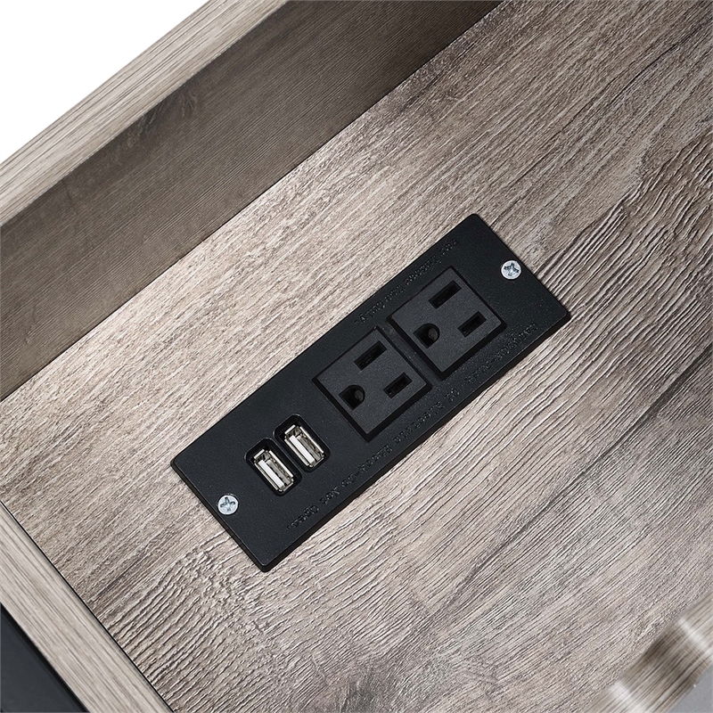 Pemberly Row Modern Electric Charging Flip Top Table in Brown Wood