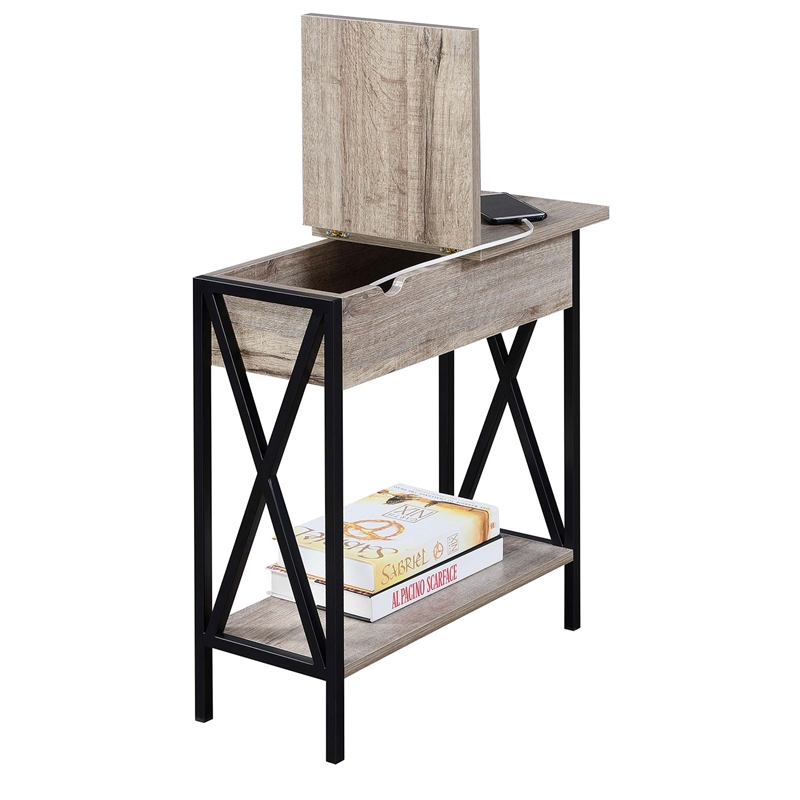 Pemberly Row Modern Electric Charging Flip Top Table in Brown Wood