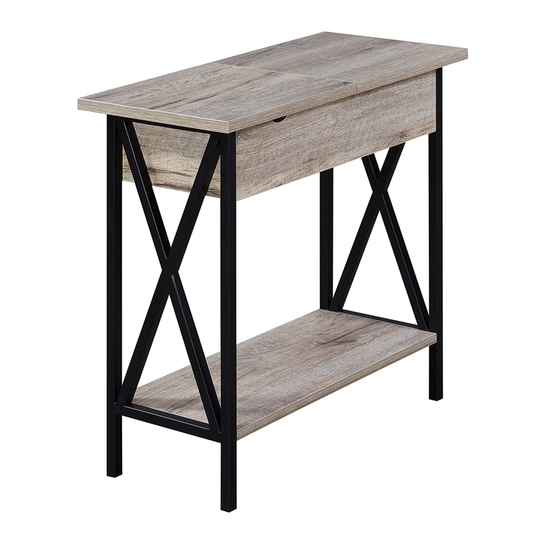 Pemberly Row Modern Electric Charging Flip Top Table in Brown Wood