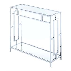 Pemberley Row Glass Clear Hall Table Rectangular Contemporary 12&quot x 31.5&quot x 30&quot Unassembled