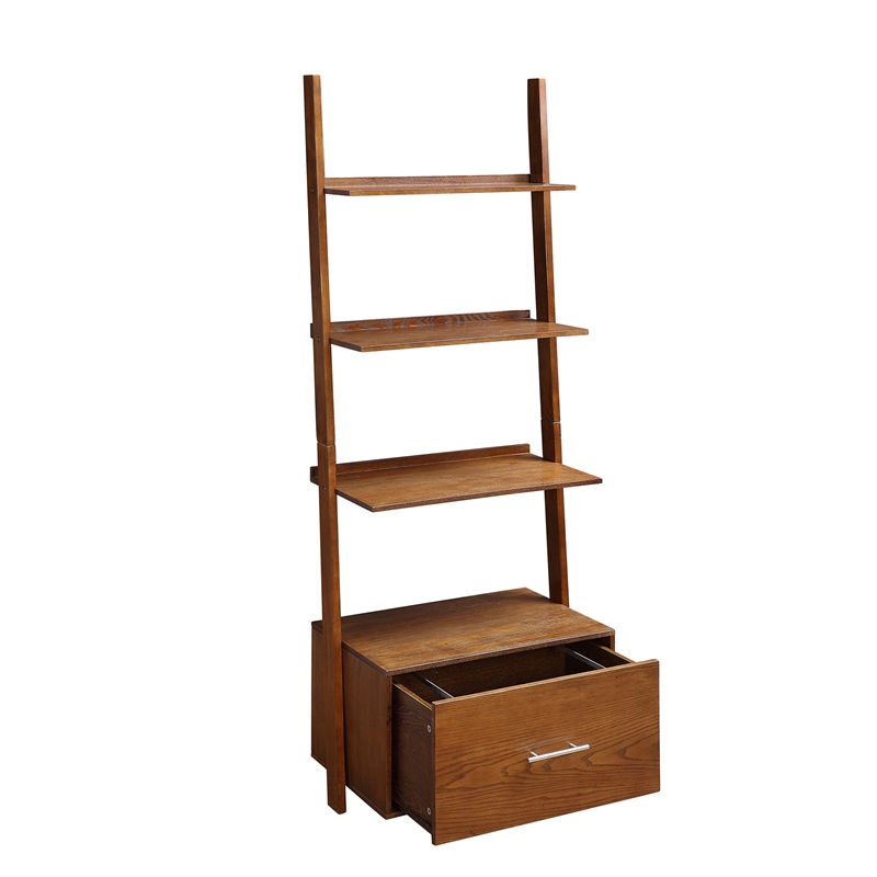 Pemberly Row Ladder Bookcase with File Drawer in Caramel Wood Finish