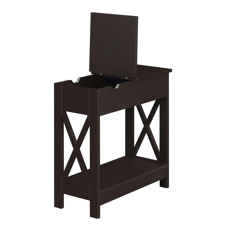 Pemberley Row Wood Espresso End Table Rectangular Charging Station Flip Top 23.25