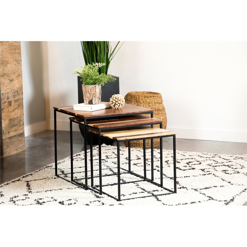 Pemberly Row 3 Piece Square Nesting Tables in Natural and Black