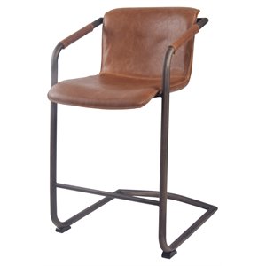 Pemberley Row Faux Leather Brown Counter Stool Bucket Seat 25&quot Fully Assembled