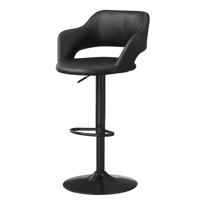 Pemberly Row Bar Stool Swivel Bar Height Adjustable Metal Leather Look Black