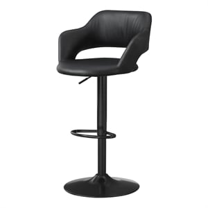 Pemberly Row Bar Stool Swivel Bar Height Adjustable Metal Leather Look Black