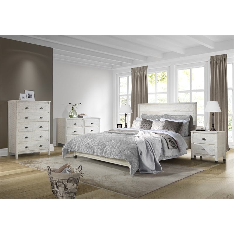 Pemberly Row Solid Wood Twin Platform Bed in Shabby White Finish