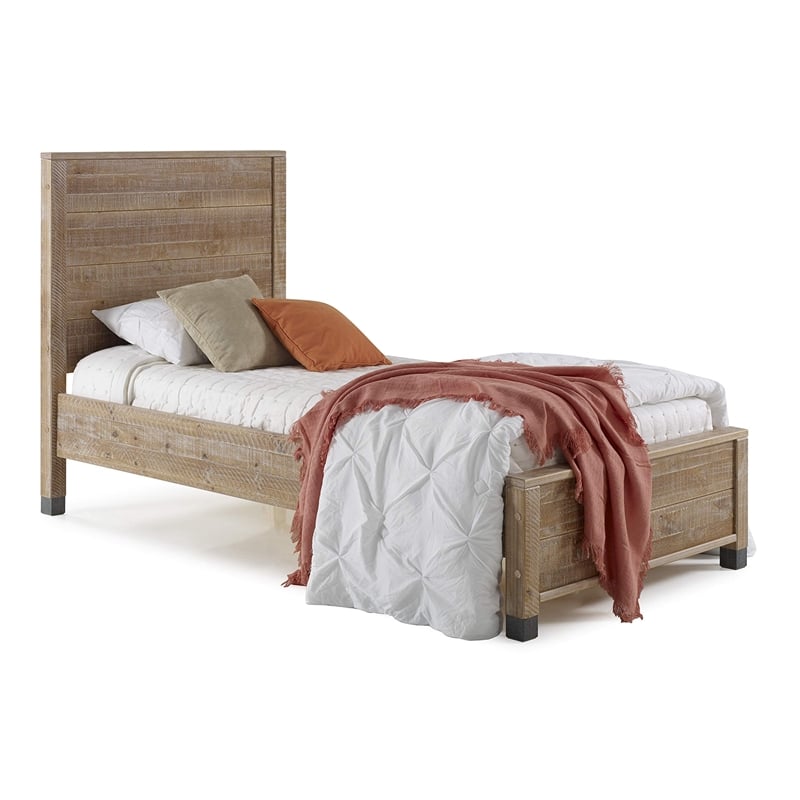 Pemberly Row Solid Wood King Platform Bed in Shabby White Finish